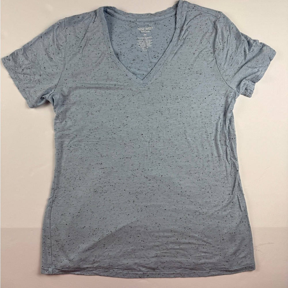 Nine West Speckled Light Blue V-Neck Tee